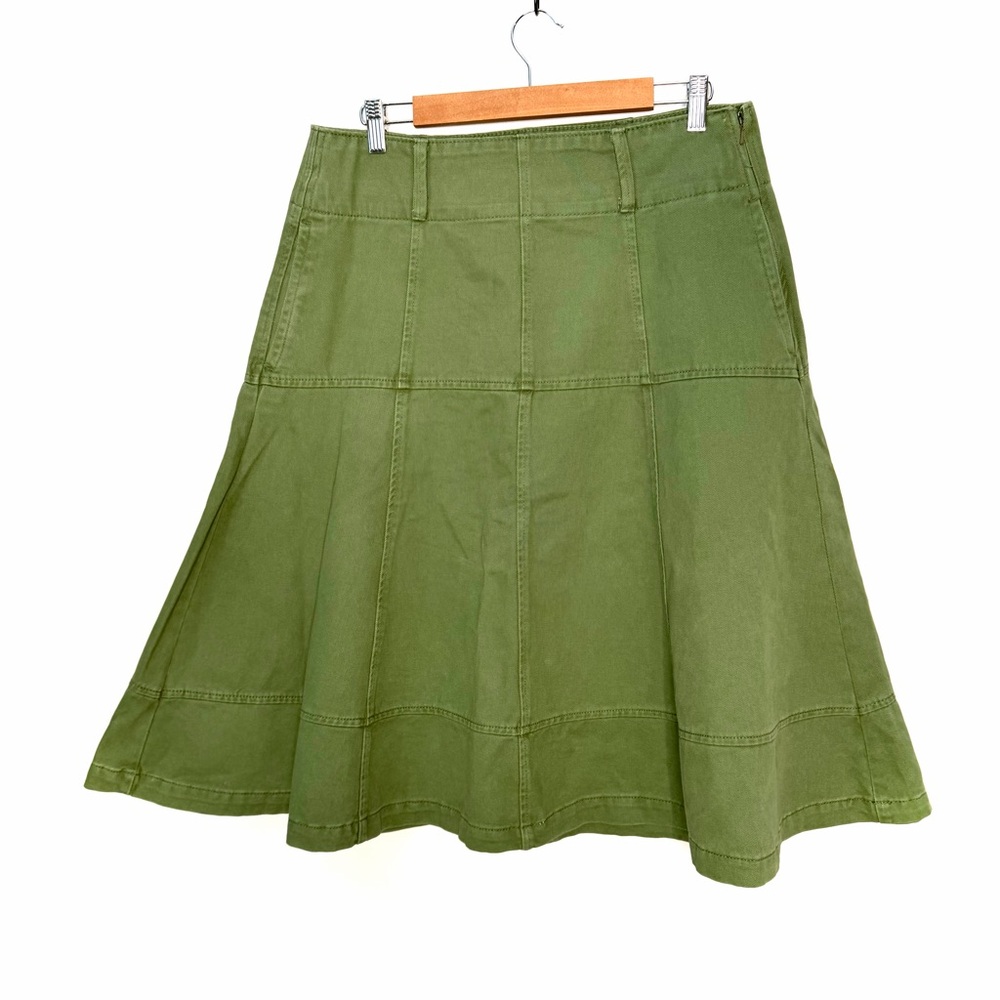 Free Assembly Flared Cotton Midi Skirt A-line Green Size 10 - Picture 4 of 6